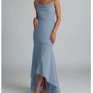 NWTs AZAZIE Summer Dusty Blue Mermaid Scoop Cowl Chiffon Dress (A12)
